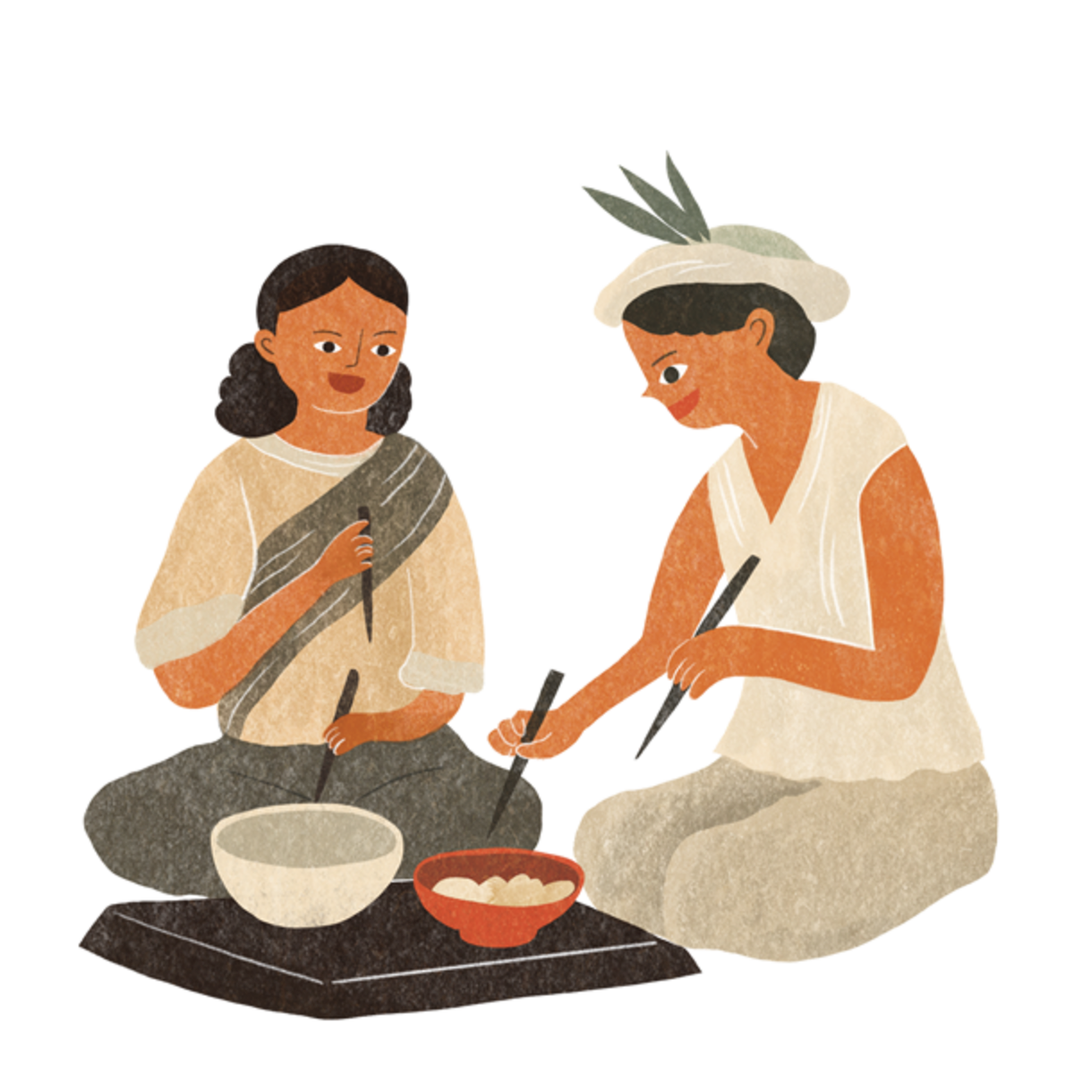 福爾摩沙人會用削尖的棍子，兩手齊插食物吃⸺也就是把筷子當叉子用？