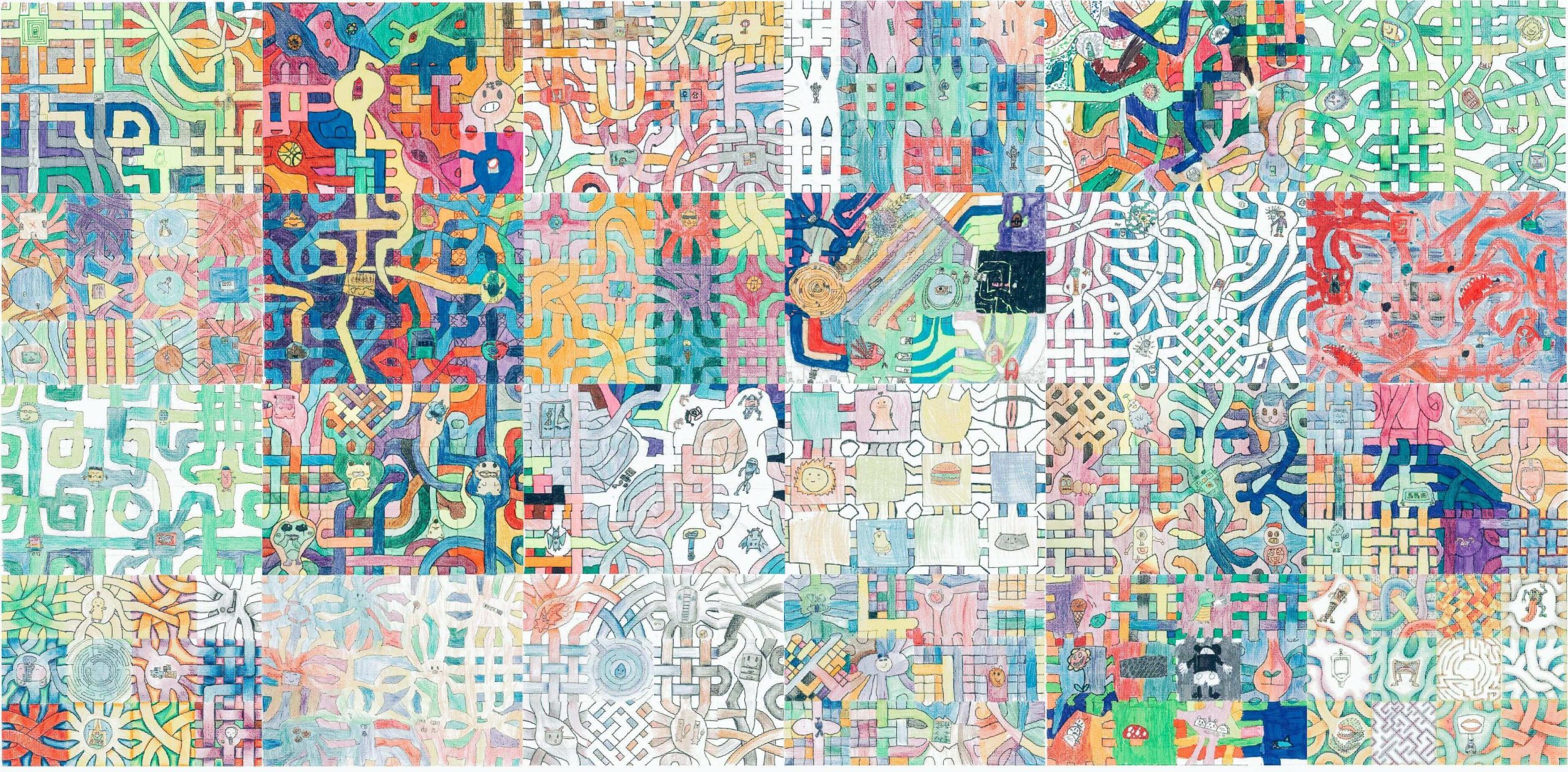 全班的迷宮組合而成一個大作品，五顏六色。